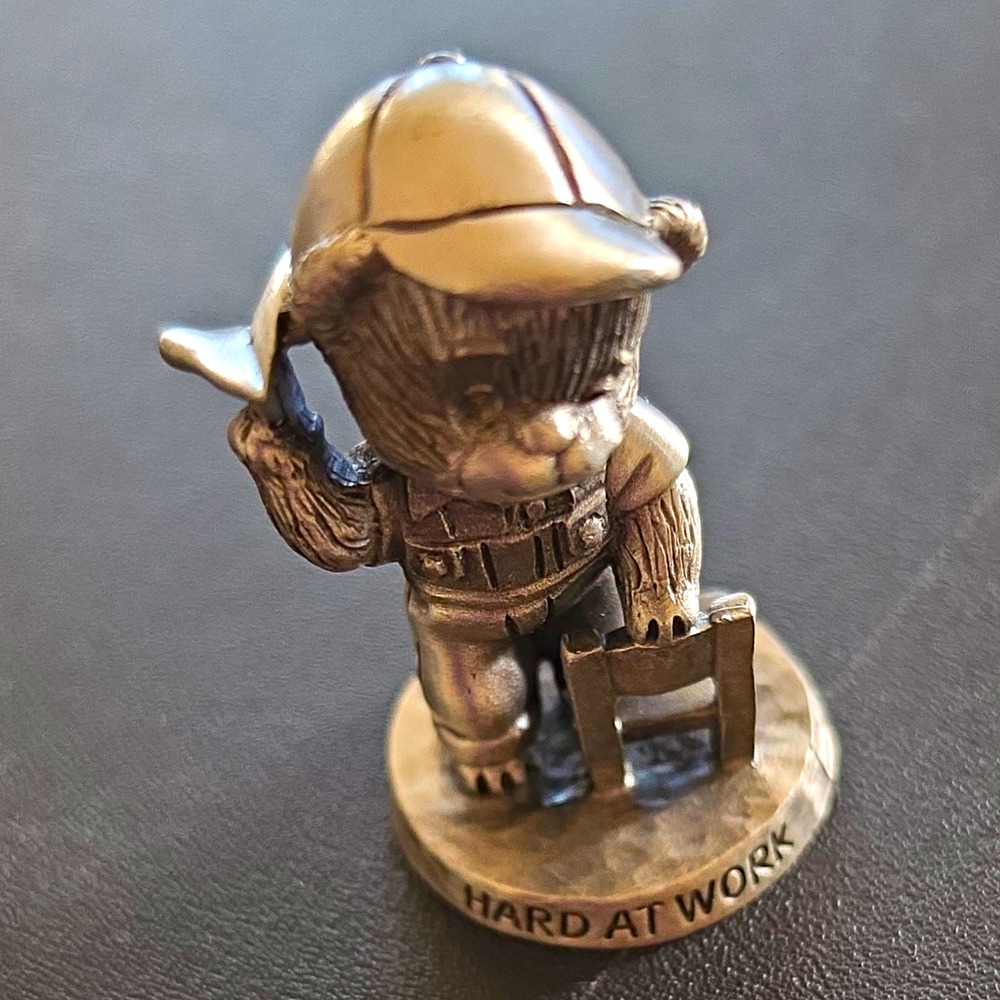 Avon Fine Pewter "Hard At Work" Bear Figurine Collectible Decor 1984